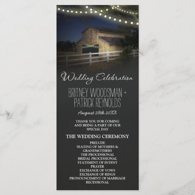 Farm String Lights Rustic Barn Wedding Programs Programme (Front)