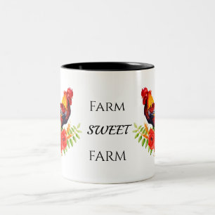 Farm Sweet Farm Floral Rooster Two-Tone Coffee Mu Mug