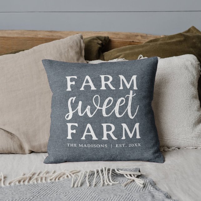 Farm Sweet Farm | Grey Personalised Throw Pillow (Creator Uploaded)