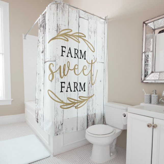 Farm Sweet Farm White Wood Country Farmhouse Shower Curtain (In Situ)