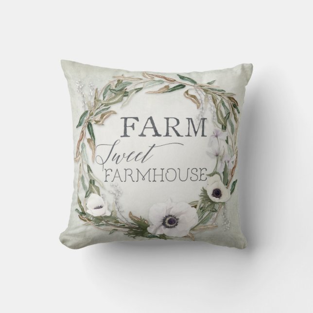Farm Sweet Farmhouse Wreath Eucalyptus Anemone Cushion (Front)