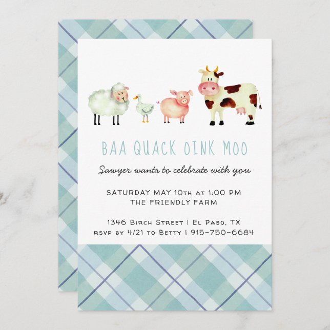Farm Theme Birthday Party Invitation (Front/Back)