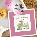 Farm Theme Cow Moo Moo Kids Birthday Party Napkin<br><div class="desc">Kids birthday party napkins with a farm animal theme. Inspired by the Old Macdonald nursery rhyme in the land of farming where the cows moo, the chicks cluck and the pigs oink! Easy to personalise and change the colours if you want to create your own mix and match theme. Browse...</div>