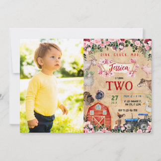 Farm Theme girl Birthday Party  Invitation