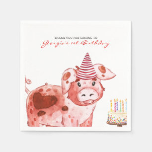 Farm Theme   Pig Birthday Party Napkins