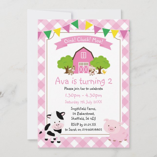 Farm themed birthday party invitation (Front)