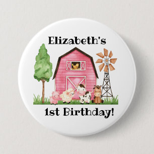 Farm Themed First Birthday- Name Button Pin