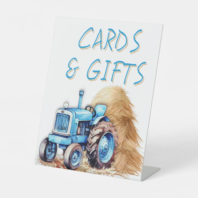 Farm Tractor Birthday Party Cards n Gifts Pedestal Sign (Front)