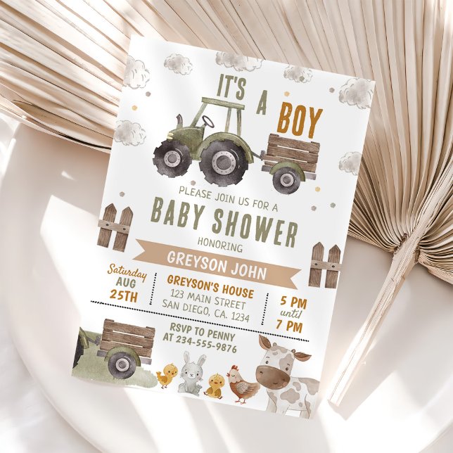Farm Tractor Boy Baby Shower Invitation (Creator Uploaded)