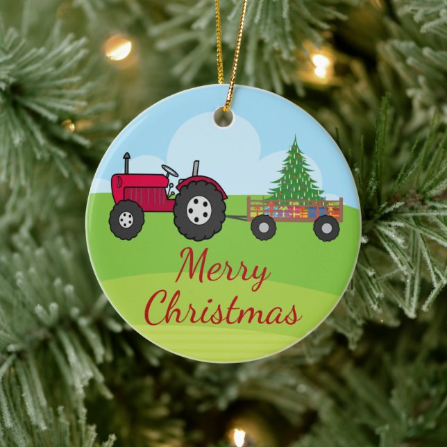 Farm Tractor Christmas Ceramic Tree Decoration (Tree)