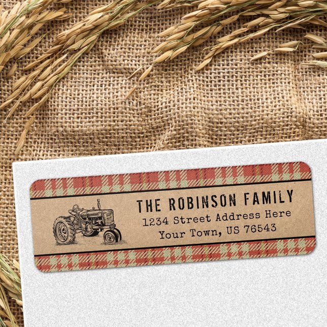 Farm Tractor Country Red Plaid Kraft Address (Choose from Return Address Labels, Shipping Labels or Standard Address Labels)