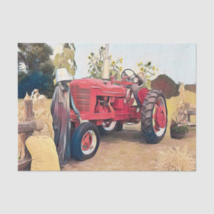 Farm Tractor Red Retro Vintage Rustic Fall Harvest Tissue Paper