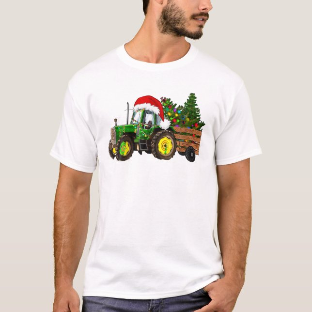 Farm Tractor Xmas Tree Lights T-Shirt (Front)