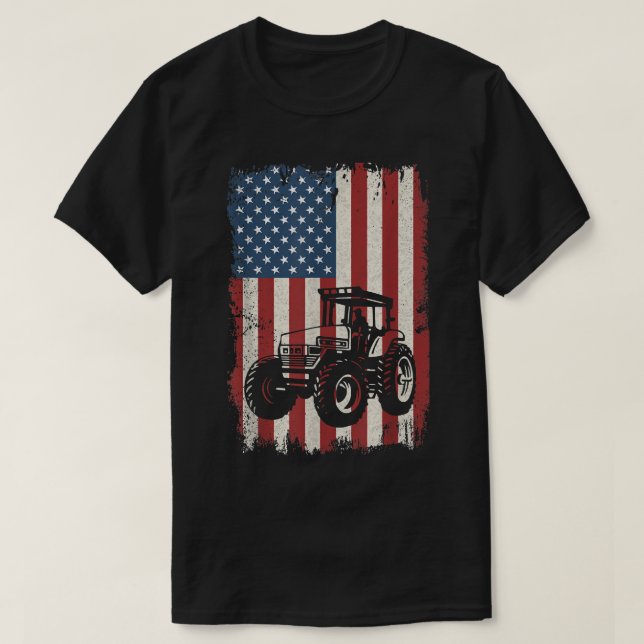 Farm Tractors American Flag USA Patriotic Farming  T-Shirt (Design Front)