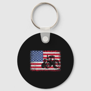 Farm Tractors Usa Flag Patriotic Farming Gift Men Key Ring
