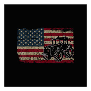 Farm Tractors USA Flag Patriotic Farming Gift  Poster