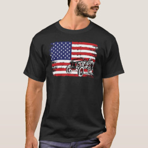Farm Tractors USA Flag Patriotic Farming Gifts T-Shirt