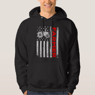 Farm Tractors USA Flag Patriotic Farming Hoodie