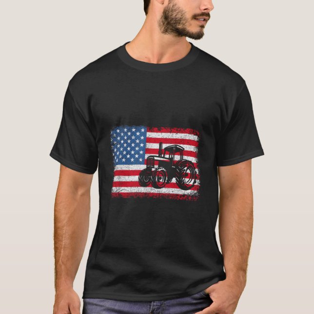 Farm Tractors Usa Flag Patriotic Farming T-Shirt (Front)
