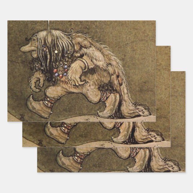 "Farm Troll" by Swedish artist John Bauer Wrapping Paper Sheet (Set)