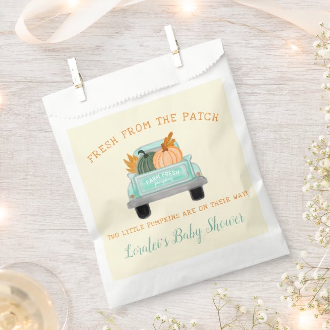 Farm Truck 2 Pumpkins Cream Fall Twins Baby Shower Favour Bags (Clipped)