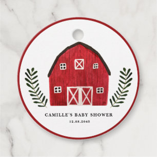Farm Watercolor Red Barn Baby Shower Thank You Favour Tags