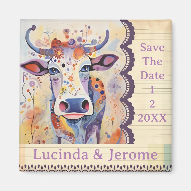 Farm Wedding Cow Save the Date Magnet (Front)