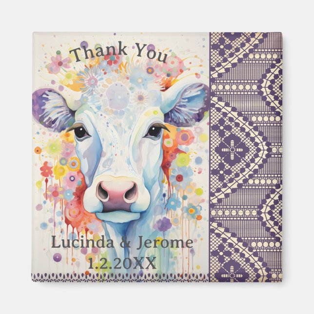 Farm Wedding White Cow Thank you Magnet (Front)