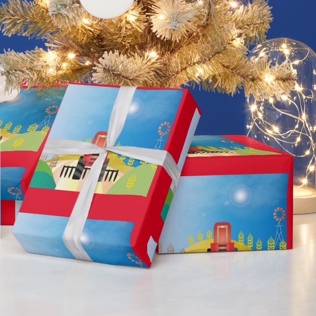 Farm with Red Tractor    Wrapping Paper (Holidays)