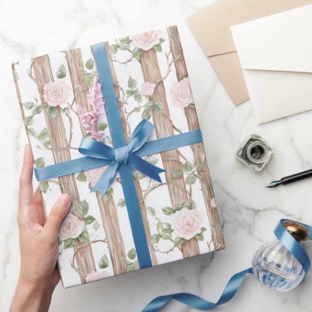 Farm Wood Pink Floral Country Birthday Wrapping Paper (Gifting)