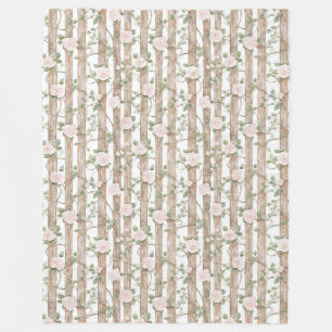 Farm Wood Pink Floral Country Fleece Blanket