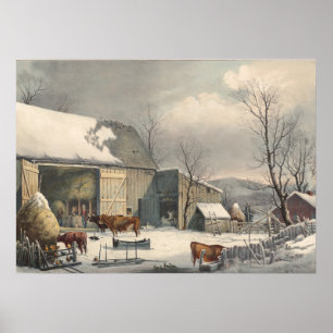 Farm-Yard in Winter - GH Durrie Fine Art Poster