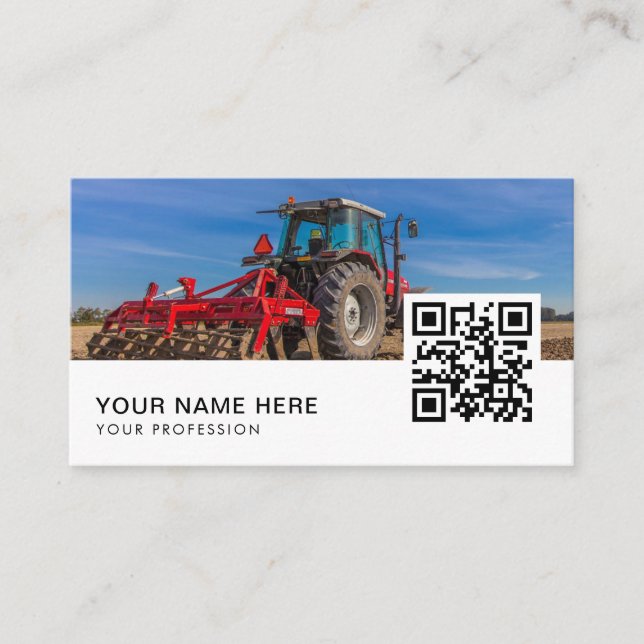 Farmer Agriculture Tractor QR Code  Business Card (Front)