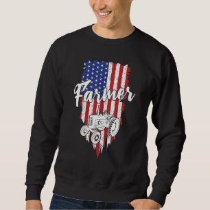 Farmer American Flag Retro Farming Tractor Usa Pat Sweatshirt