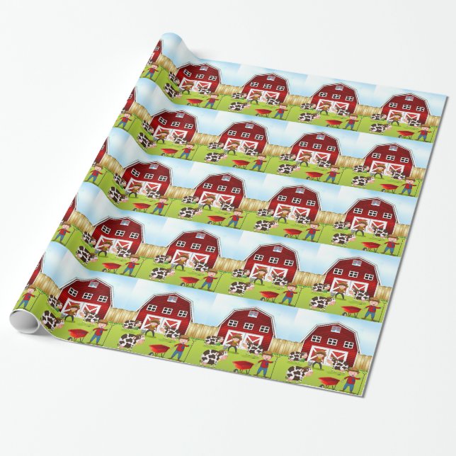 Farmer and barn wrapping paper (Unrolled)