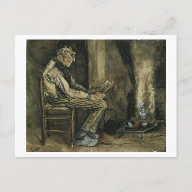 Farmer at Fireside Reading, Vincent van Gogh Postcard (Front)