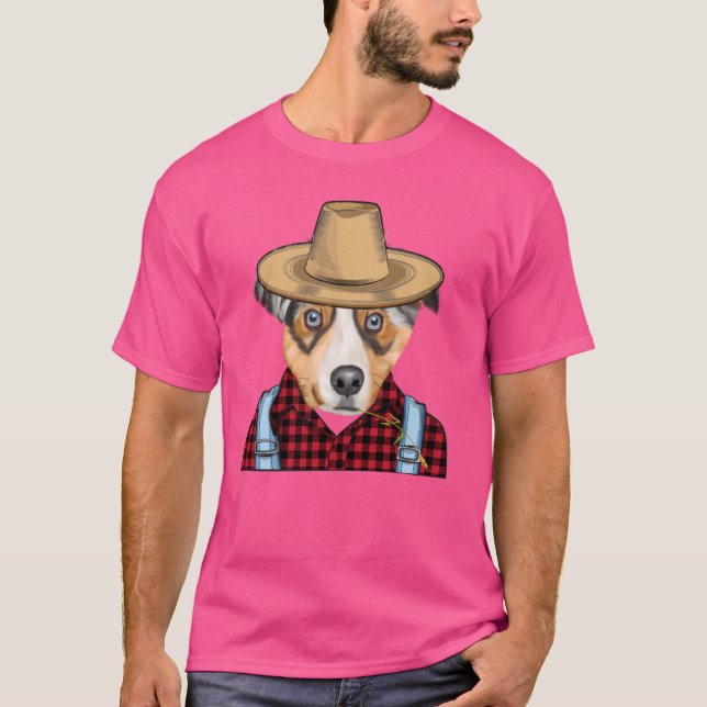 Farmer Australian Shepherd Farming Dog T-Shirt (Front)