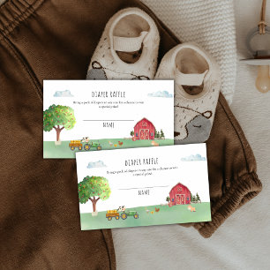 Farmer Barnyard Tractor Diaper Raffle Baby Shower Enclosure Card