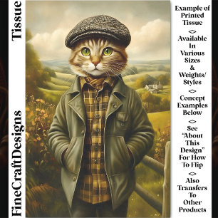 Farmer Cat Portrait in Landscape CM1 Decoupage Tissue Paper