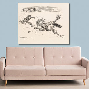 Farmer Chasing Turkey - William Walker Canvas Print