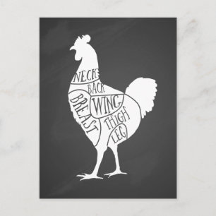 farmer chicken butcher meat cuts art small holder postcard