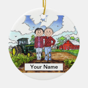 Farmer Couple Ceramic Tree Decoration