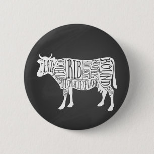 farmer cow beef butcher meat cuts art small holder 6 cm round badge