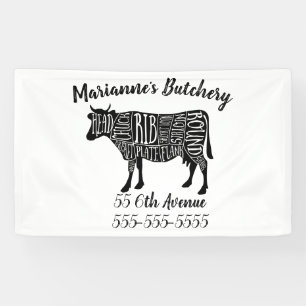 farmer cow beef butcher meat cuts art small holder banner