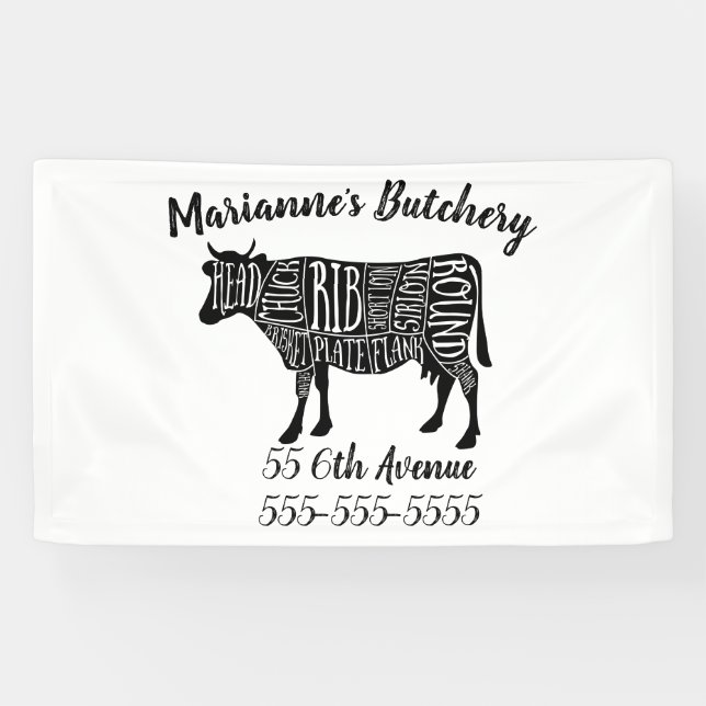farmer cow beef butcher meat cuts art small holder banner (Horizontal)