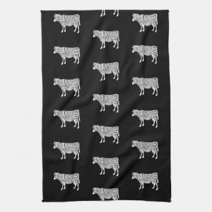 farmer cow beef butcher meat cuts art small holder tea towel