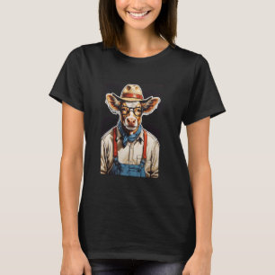 Farmer Cow - Humourous Animal With Hat and Overall T-Shirt