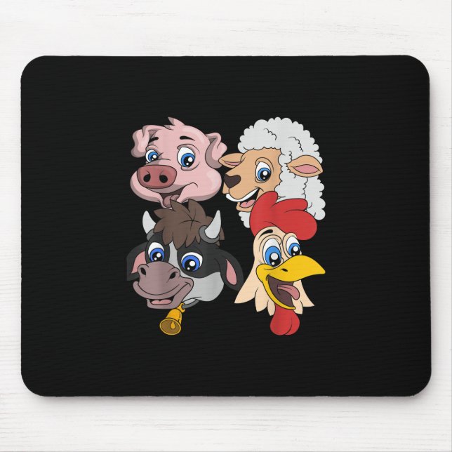 Farmer Cute Pig Sheep Cow Chicken Gift Mouse Pad (Front)