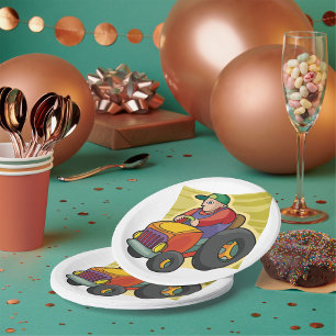 Farmer Driving Tractor Farm Vehicle Paper Plate