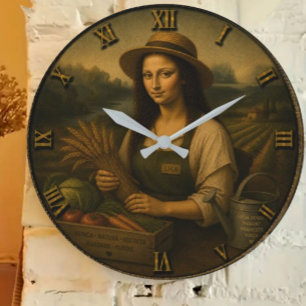 Farmer Funny Mona Lisa Farming Gift Large Clock